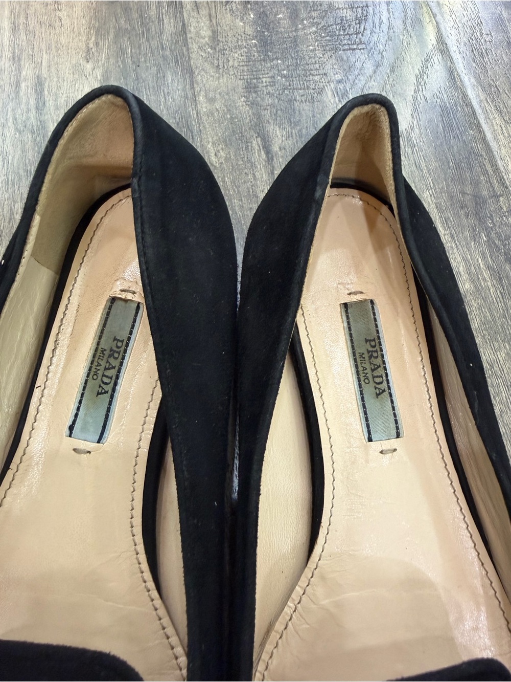 Prada Black Suede Bow Detail Flats - Picture 5 of 12